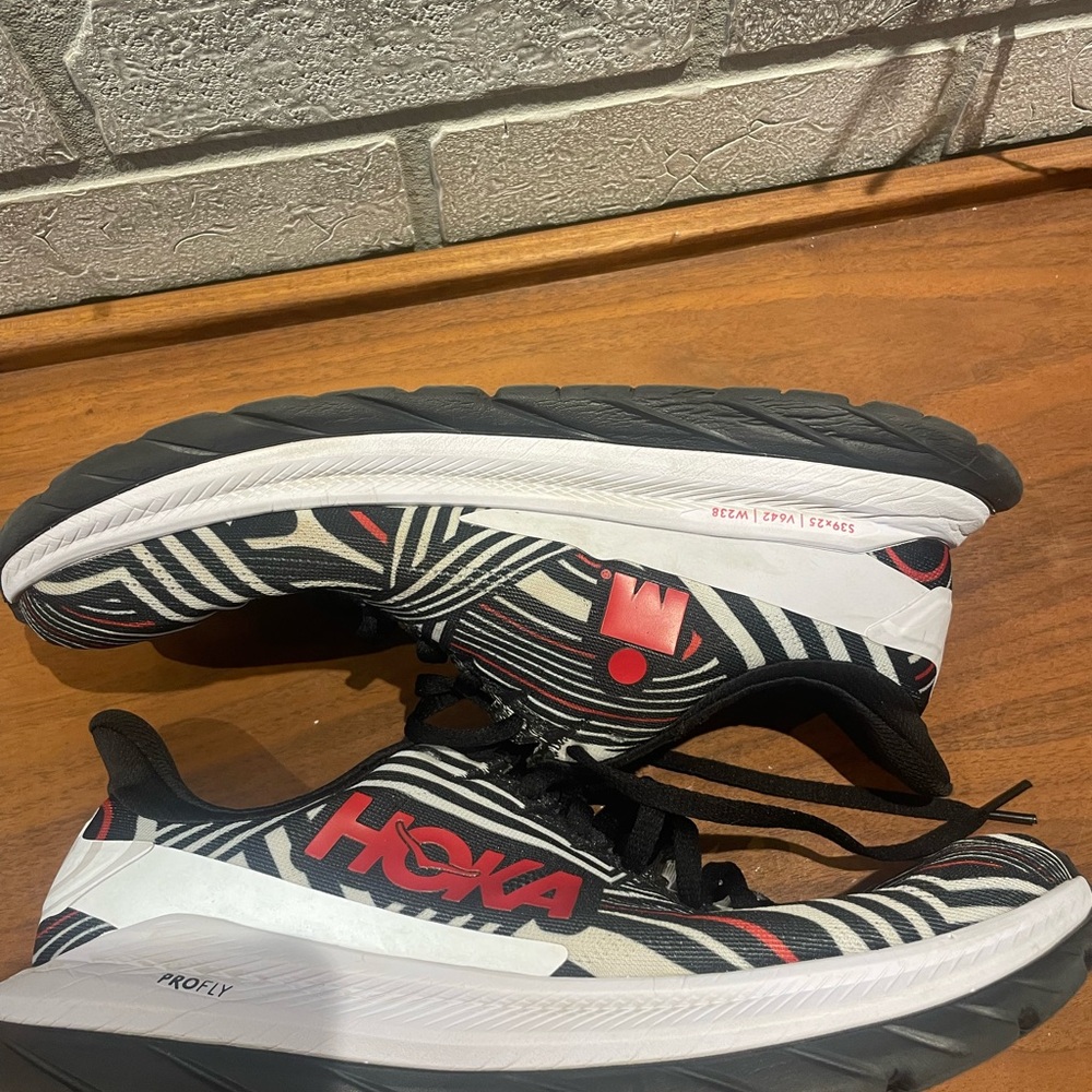 Hoka Black and Red Striped Sneakers